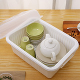 欧润哲外贸正品新加坡白色塑料厨房简易带盖碗柜碗碟沥水篮收纳盒