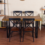 美式乡村铁艺餐桌铁实木欧式桌椅仿古做旧创意会议电脑桌酒吧家具
