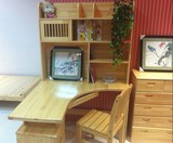 松木转角电脑桌组合带书架简约现代实木书桌椅子台式儿童学习桌