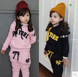2016秋冬款童装 外贸韩版男女儿童字母运动套装 加厚抓绒卫衣套装