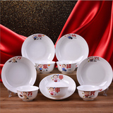 红牡丹唐山骨瓷中式碗碟餐具套装家用创意陶瓷器盘子婚庆乔迁礼品