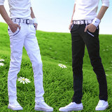 彩色牛仔裤男修身型夏天夏季超薄款青年学生弹性透气小脚长裤子潮