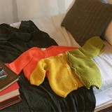 韩国进口男童女童儿童装代购2016春新款复古纯色百搭针织开衫外套