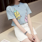 女夏韩版学生卡通糖果色纯棉T恤圆领打底上衣显瘦套头短袖打底衫