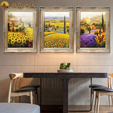 欧式手绘田园风景三联油画TS16客厅餐厅玄关壁炉卧室装饰画风景画