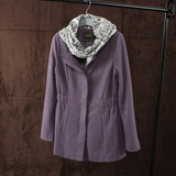 秋冬季女装 专柜复古名媛风围脖 45%羊毛呢子外套 修身紫色上衣