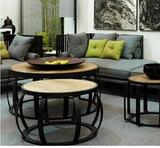 美式复古铁艺圆形客厅茶几简易桌子创意实木功夫茶桌小户型边几