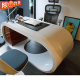 简约现代黑白色钢琴烤漆创意书桌弧形办公桌写字台异形电脑桌定制