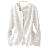 日本新款百搭白色常规原单外贸尾货大码修身蕾丝花纯色外套上衣