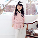 韩版女童秋季粉色套装长袖棒球服百褶裙半身裙套装裙裤两件套