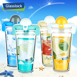 Glasslock韩国进口耐热玻璃水杯 创意果汁冷饮杯加厚密封便携杯子