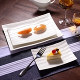 条纹长方形陶瓷盘子牛排点心早餐盘餐厅餐具鲜水果白色生肉盘子