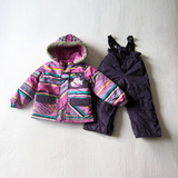 外贸原单儿童女童滑雪服套装两件套冬季户外棉衣棉裤背带裤连帽