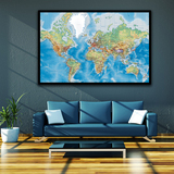 世界地图中国地图装饰画办公室客厅书房超大墙壁画有框画中英文版