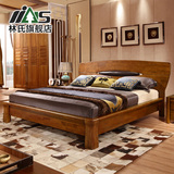林氏家具现代1.8米双人床卧室1.5m实木床中式简约大床原木床LA007