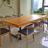 会议桌咖啡厅桌椅定做美式复古餐桌椅铁艺实木餐桌椅组合6人做旧