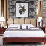现代中式实木床双人床1.5 1.8储物高箱软靠大床 红橡木床婚床家具