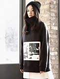 韩国女装代购 正品SZ专柜春款上衣 黑白照片高领宽松加厚休闲卫衣