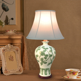 景德镇陶瓷布罩中式欧式台灯卧室床头灯简约现代创意婚房仿古台灯