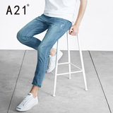 A21男装修身低腰弹力牛仔裤 时尚个性潮牛小脚裤2016夏季新品