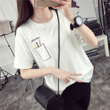 夏季韩版新款宽松大码圆领口袋刺绣短袖T恤女套头衫学生姐妹装潮