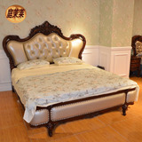 香河欧式床双人床婚床欧式奢华豪华公主床欧式真皮深色描金雕花床