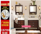 美式乡村橡木落地浴室柜欧式现代简约实木洗手台上盆卫浴柜组合