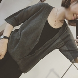 韩版学院风宽松洋气五分袖防晒衣 学生纯色针织衫开衫外套女夏装