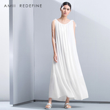 Amii Redefine长裙大码无袖圆领宽松腰裙装单件新品通勤女连衣裙