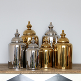 欧式巴洛克风格客厅装饰品样板房摆件金银色电镀陶瓷储物罐子摆设