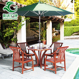 阳光户外家具花园庭院进口防腐实木桌椅五件套装阳台休闲碳化桌椅