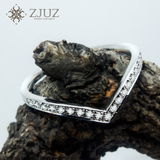 ZJUZ 14k白金心形排镶天然钻石戒指 简约排钻尾戒定制正品包邮