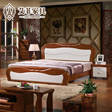 艾菲 现代中式实木床 橡木床 框架高箱储物床 双人床1.8米婚床86#