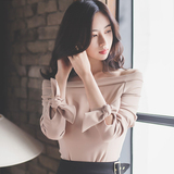 韩国进口短款上衣女打底衫 秋新款紧身性感露肩长袖T恤女 韩版