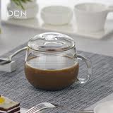 【送2只水杯】透明加厚玻璃咖啡杯杯子花茶泡茶杯耐热带盖牛奶杯
