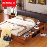 泰桦家居 实木床榻榻米 现代简约中式实木床1.8米真皮软靠双人床