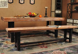 美式乡村铁艺复古实木餐厅餐桌椅子组合长方形做旧大餐桌椅家具