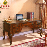书桌 写字桌办公桌 美式乡村复古彩绘书房家具地中海实木雕刻书桌