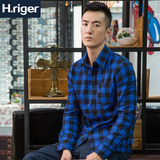 外套韩版修身青少年衣服衬衣春装法兰绒磨毛红格子衬衫男长袖学生