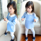 童装女童春装衬衫2016新款韩版儿童宝宝圆领长袖娃娃衫荷叶边上衣