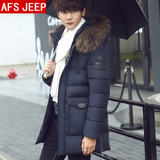 冬季新款AFS JEEP/战地吉普羽绒服男中长款修身加厚青年潮男外套