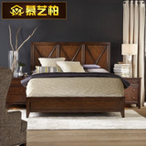 慕艺柏美式实木床1.5橡胶木床美式乡村双人床1.8米大床家具NC2316
