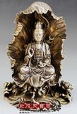 古玩城密宗尼泊尔 仿古纯铜镀银鎏金 荷叶观音菩萨佛像摆件