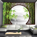 3D立体竹子古典屏风水墨山水壁纸无缝大型墙纸壁画客厅书房背景墙
