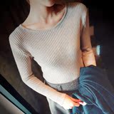 2016年秋冬季新款低圆领毛线衫女韩版修身显瘦毛衣百搭针织打底衫