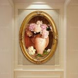 欧式古典装饰画椭圆形画框 客厅挂画卧室玄关走廊装饰品 花开富贵