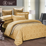 欧式全棉纯棉床单被套四件套五星级酒店床上用品2.3x2.5金色1米8
