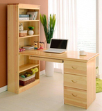 转角纯实木电脑桌带书架台式家用卧室拐角桌学习书柜松木书桌组合