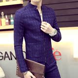2016春季新款男士韩版夹克青年修身型薄款格子外套潮男装英伦衣服