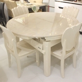 大理石实木餐桌家用客厅桌子圆形餐桌伸缩折叠餐桌小户型省空间